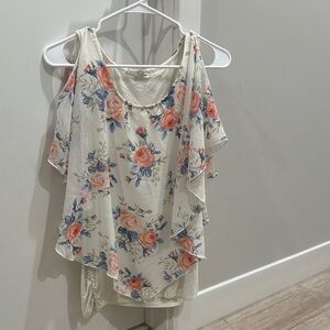 Floral Chiffon Blouse - White and Pink